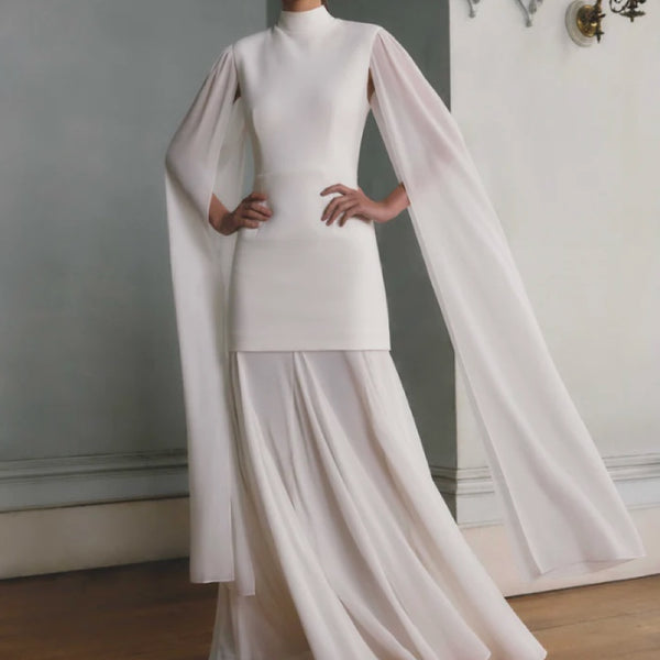 Odelia Cape Sleeve Gown in White