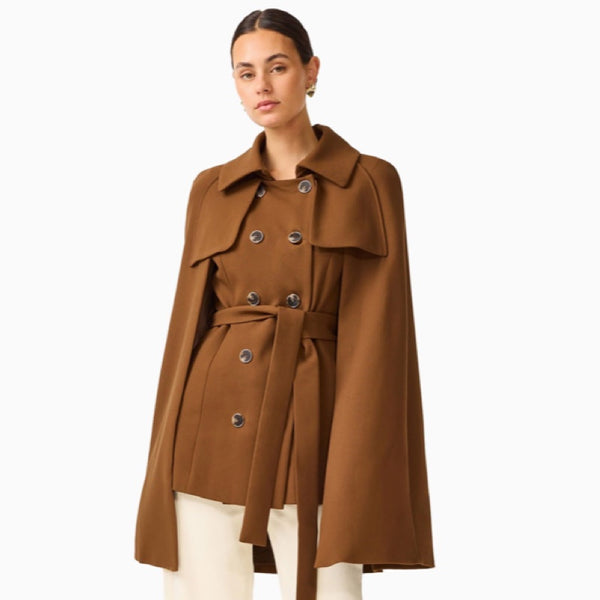 Veldra Cape Jacket in Chocolate Brown
