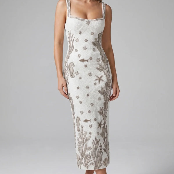 Coastal Maxi Dress in White Gold