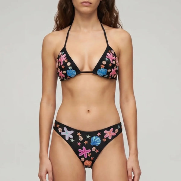 Marissa Hand Embroidered Luxe Bikini Black