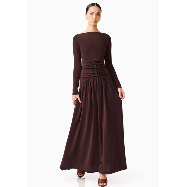 Simone Long Sleeve Gown in Chocolate Brown