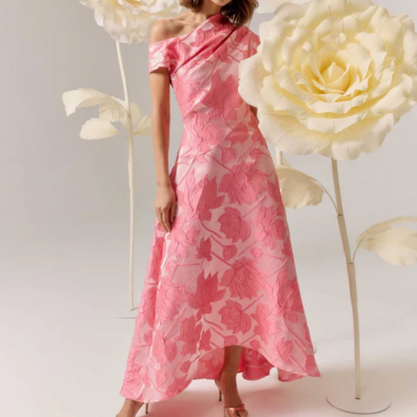 Dionne Asymmetrical Maxi Gown in Pink Floral
