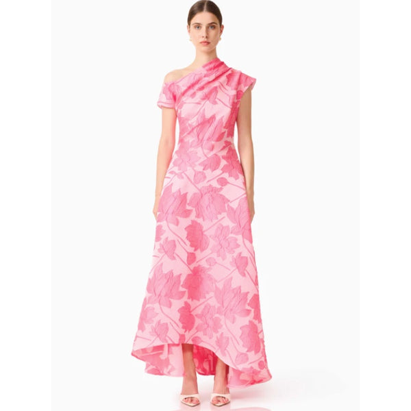 Dionne Asymmetrical Maxi Gown in Pink Floral
