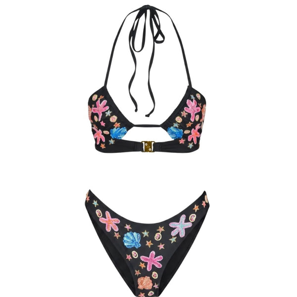 Marissa Hand Embroidered Luxe Bikini Black