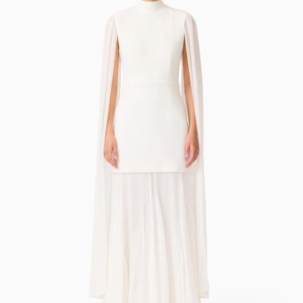 Odelia Cape Sleeve Gown in White
