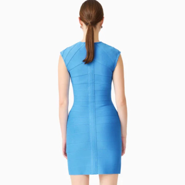 Elena V-Neck Mini Dress in Dress in Blue