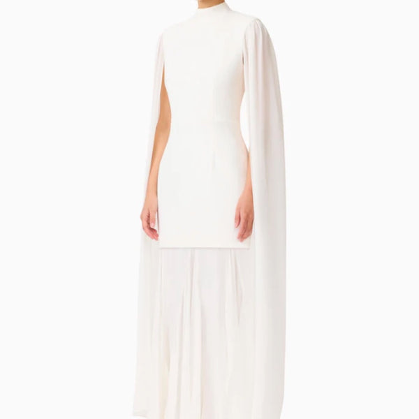 Odelia Cape Sleeve Gown in White