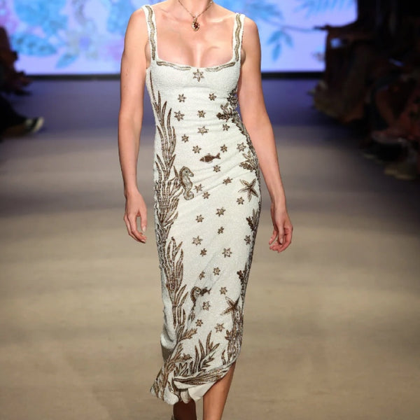 Coastal Maxi Dress in White Gold