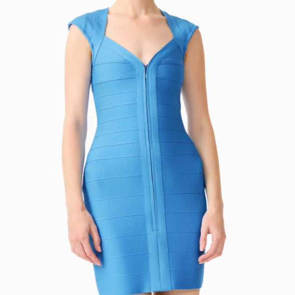 Elena V-Neck Mini Dress in Dress in Blue