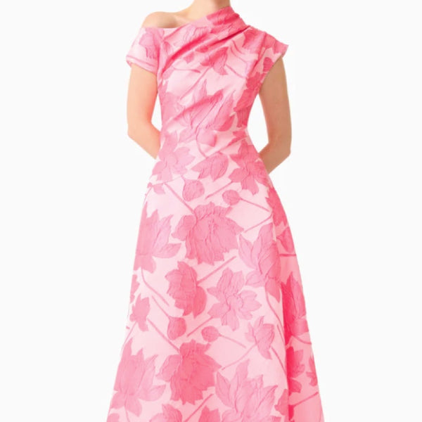 Dionne Asymmetrical Maxi Gown in Pink Floral