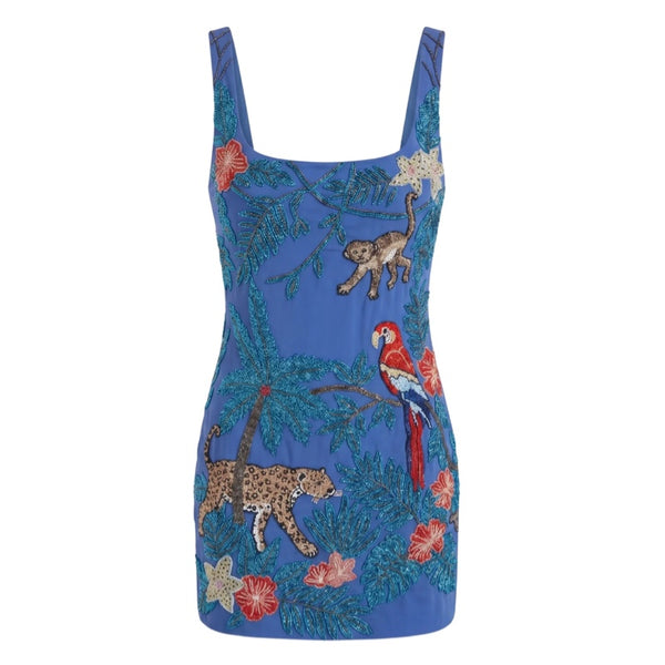 Tropica Hand-Embroidery Mini Dress in Navy