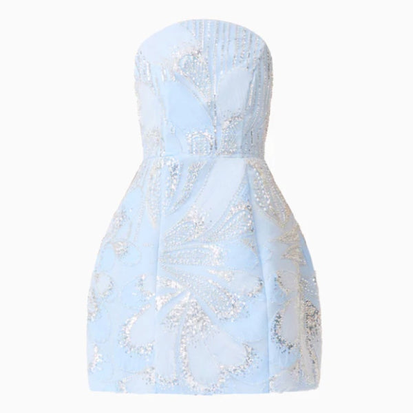Annabelle Embellished Strapless Mini Dress in Blue
