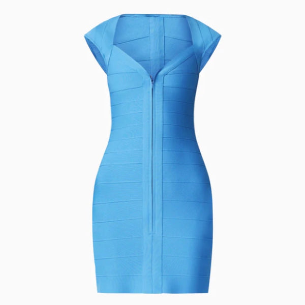 Elena V-Neck Mini Dress in Dress in Blue