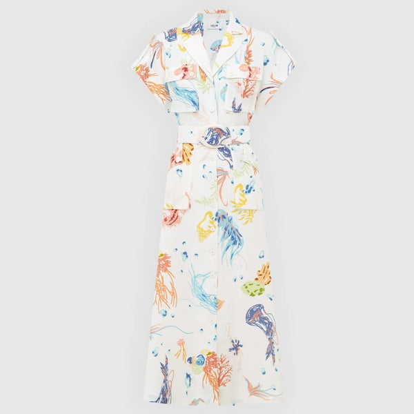 Audrey Pocket Shirt Midi Dress - Twilight Print in White