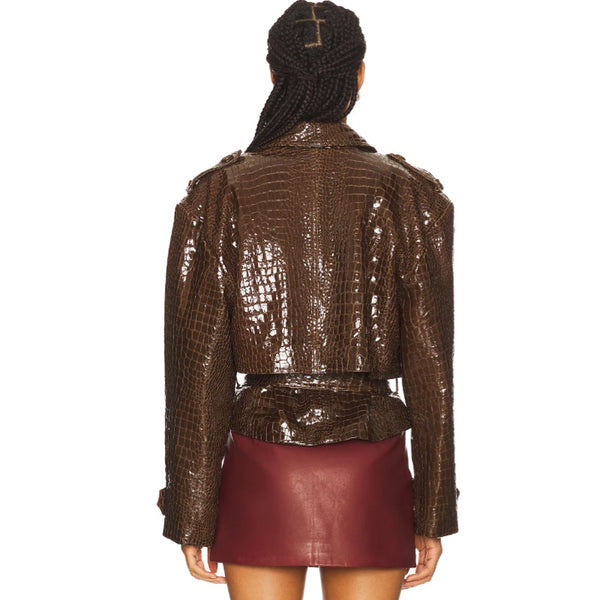 Brooklyn Trench Leather Coat Brown - S (B)