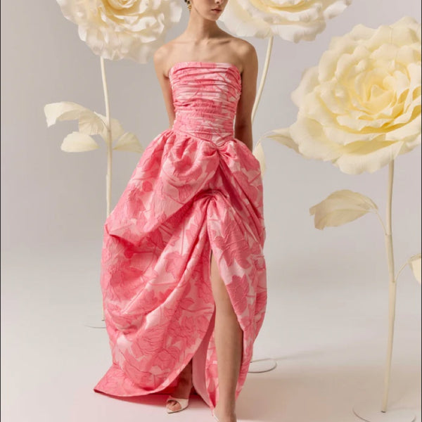 Dionne Strapless Gown in Pink Floral