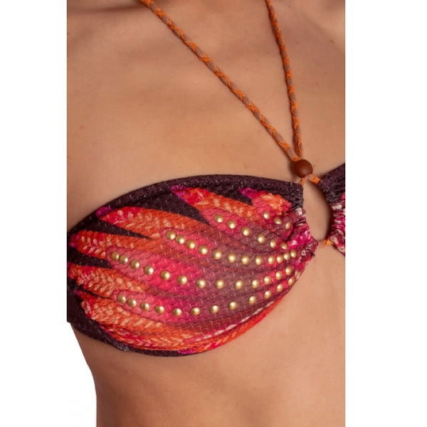 Wings Print Studded Padded Bandeau Bikini PE031M