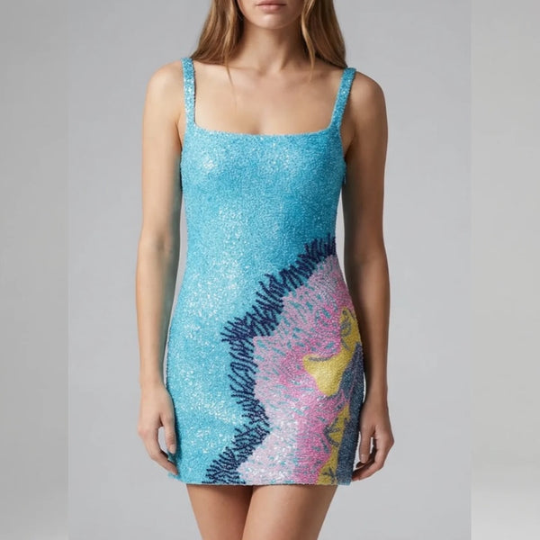 Adeline Coral Hand Beaded Mini Dress