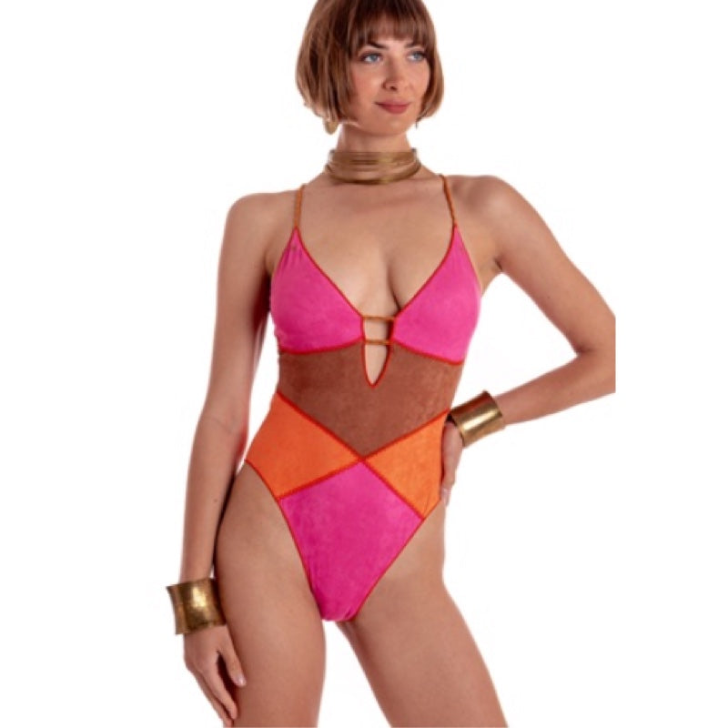 One Piece Dainetto Patchwork Swimsuit PE120S