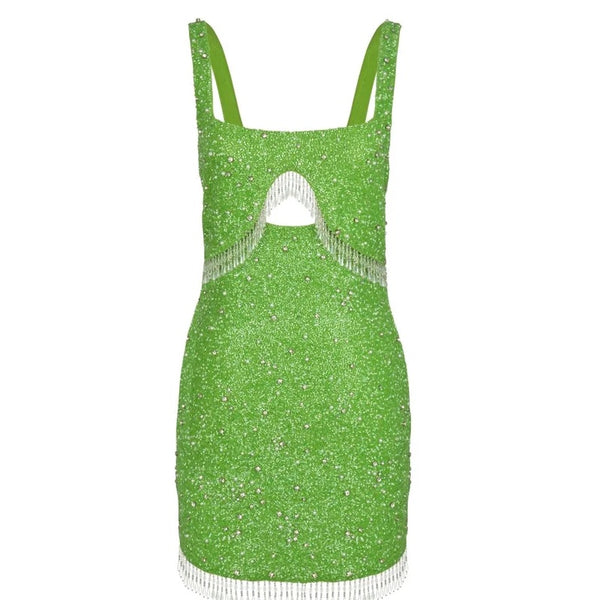 Artemis Green Beaded Tasseled Mini Dress – Daphne x Oceanus - XS