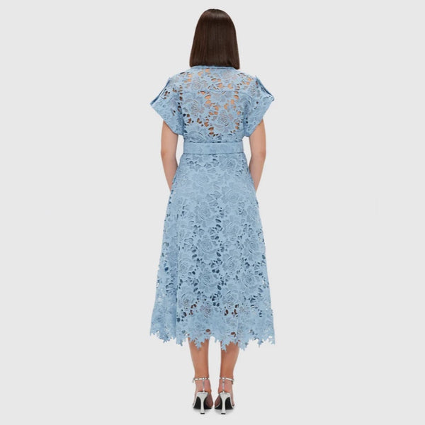 Audrey Lace Pocket Shirt Midi Dress Powder Blue
