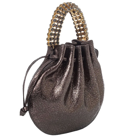 AYLA BAG - BLACK SHIMMER CALF LEATHER - BLACK STONES - GOLD HARDWARE