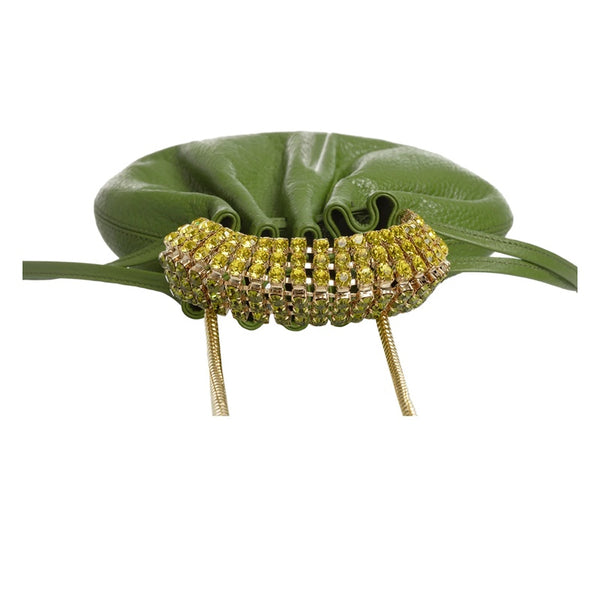 AYLA BAG - GREEN GRASS CALF LEATHER - GREEN OLIVE & YELLOW CITRINE STONES - GOLD HARDWARE