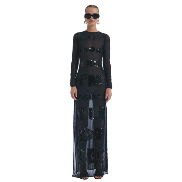 I do not know what I'm doing out of bed net long dress net black - S(B) - M