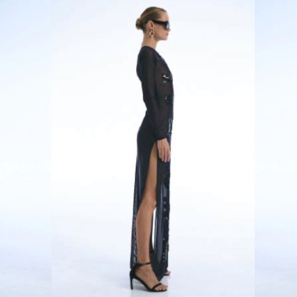I do not know what I'm doing out of bed net long dress net black - S(B) - M