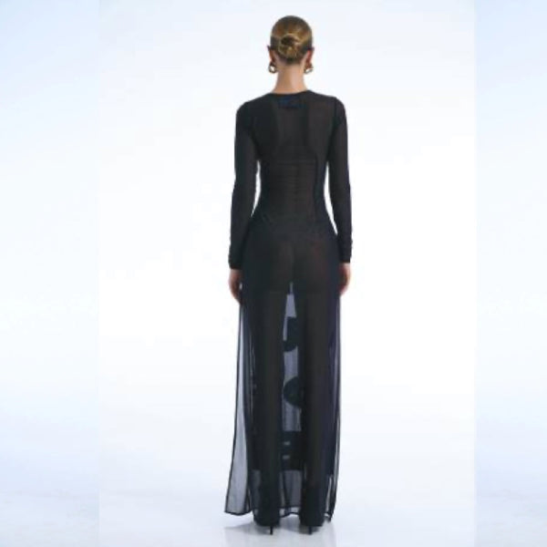 I do not know what I'm doing out of bed net long dress net black - S(B) - M