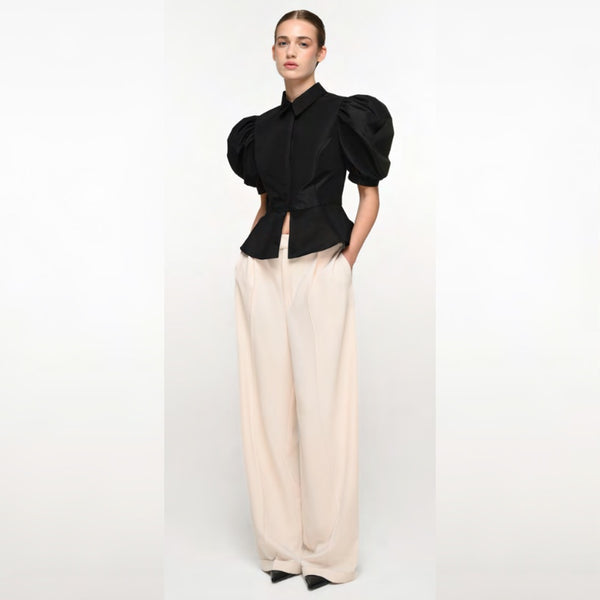 Black Taffeta Blouse With Heart Cut-Out Back With Pearls