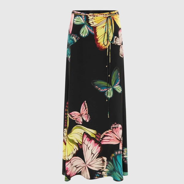 Alyssa Draped Halter Top  & Camila Maxi Skirt (Set) - Papillon Print in Black - 8 - 10