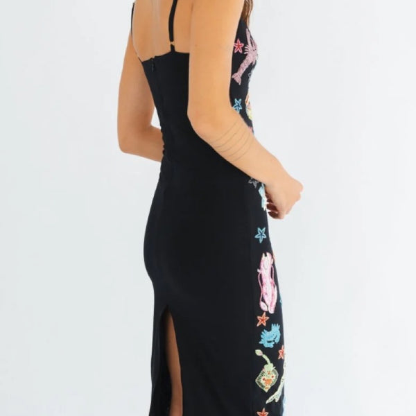 Arizona Hand Beaded Midi Dress - Black