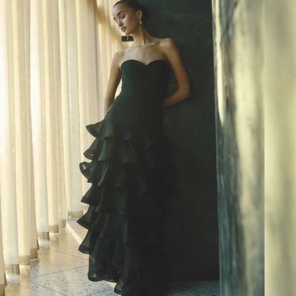 Evelin Tiered Gown in Black - S