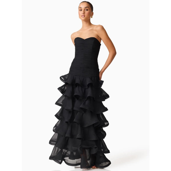 Evelin Tiered Gown in Black - S