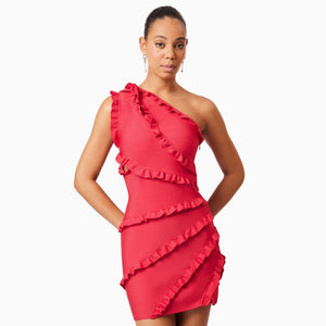 Kimberly Frill Mini Dress Red - XS - S