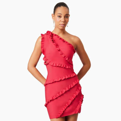 Kimberly Frill Mini Dress Red - XS - S