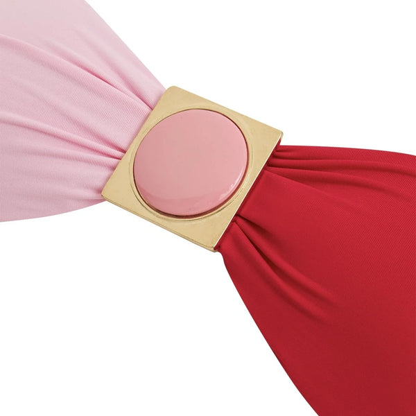 Matilda Color-block red-pink strapless bikini set with gold-plated accessories - M