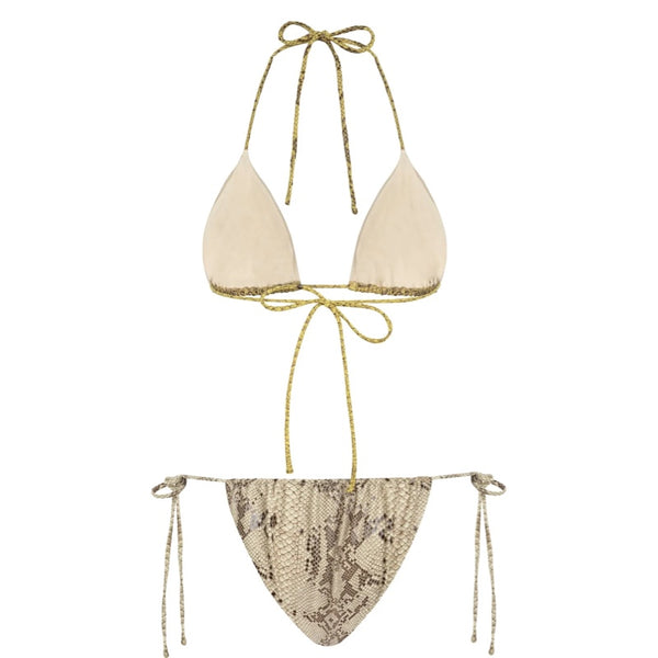 Julia Tie-Detailed Triangle Snake Printed Multi Color Bikini Set