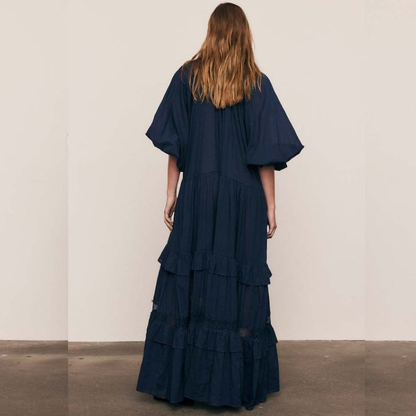 Lace Trim Ruffle Neck Dress