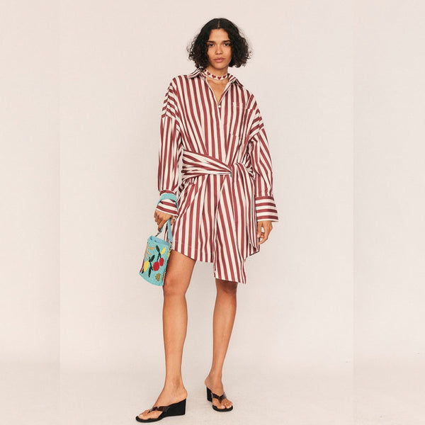 Tie Waist Shirt Dress Maroon - Size 1