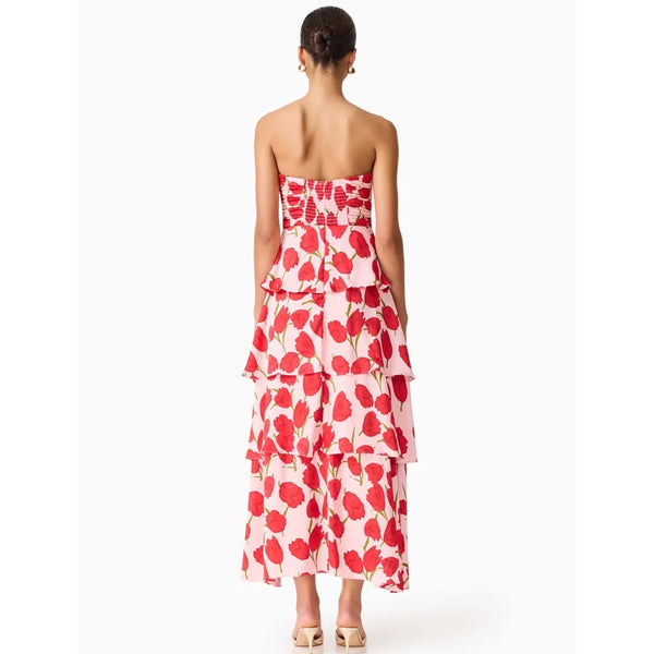 Melia Tiered Gown in Pink & Red Floral - S
