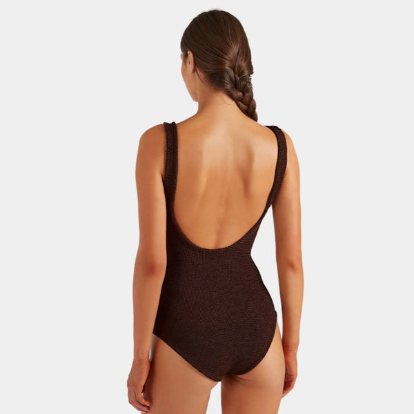 Coverage Celine Swim with fabric covered hoops - M Metallic Crinkle Metallic Chocolate