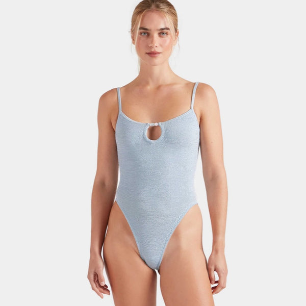 Mia Beaded Swim - M Metallic Crinkle Metallic Ice Blue