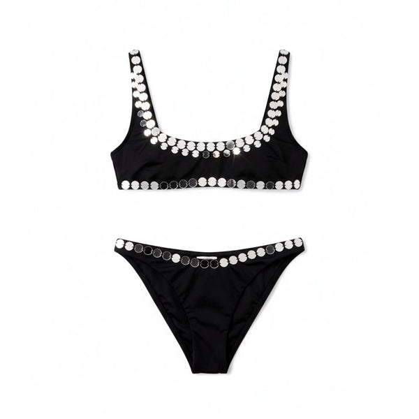 Midnight Silver Mirror Embellished Bikini Set