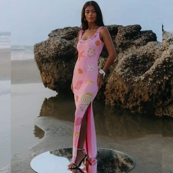 New York Bold Strapped Maxi Dress in Pink