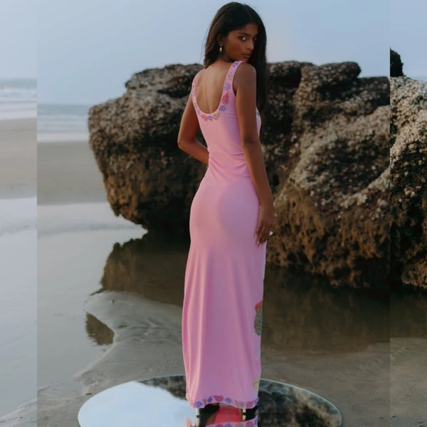 New York Bold Strapped Maxi Dress in Pink