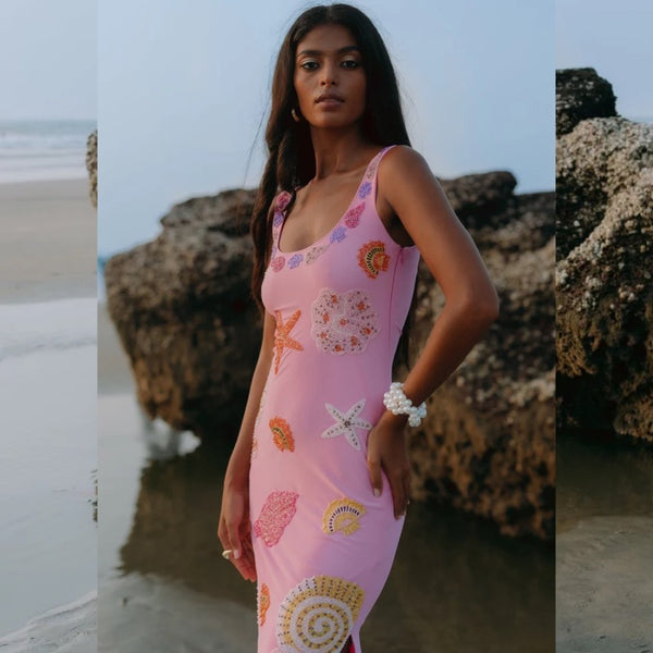 New York Bold Strapped Maxi Dress in Pink