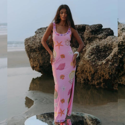 New York Bold Strapped Maxi Dress in Pink