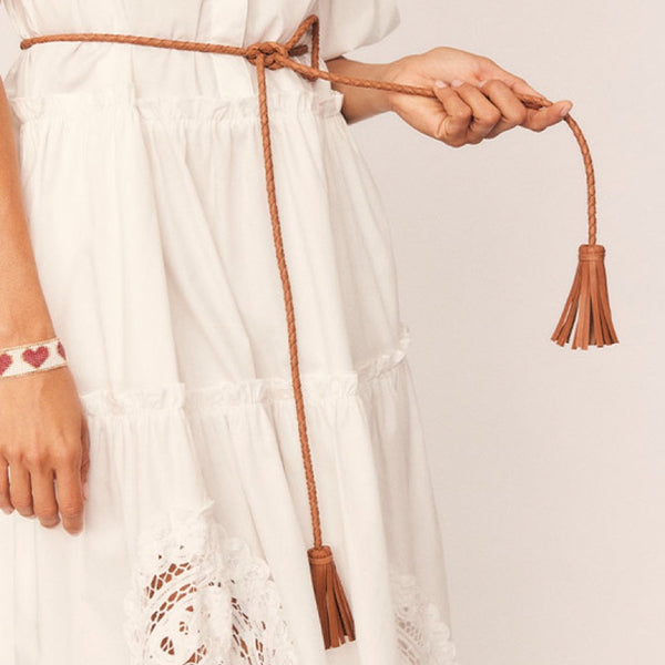 Plaited Leather Belt Tan - Size 1